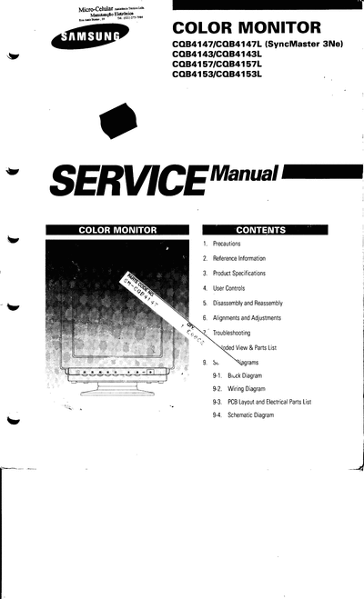 Service manual : Samsung Syncmaster 3NE SyncMaster 3Ne.djvu, CQB4147 ...