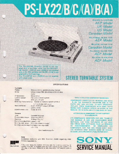 Sony PS-LX22P Service Manual for Sony vinyl turntables. These manuals are compatible with the 22P.