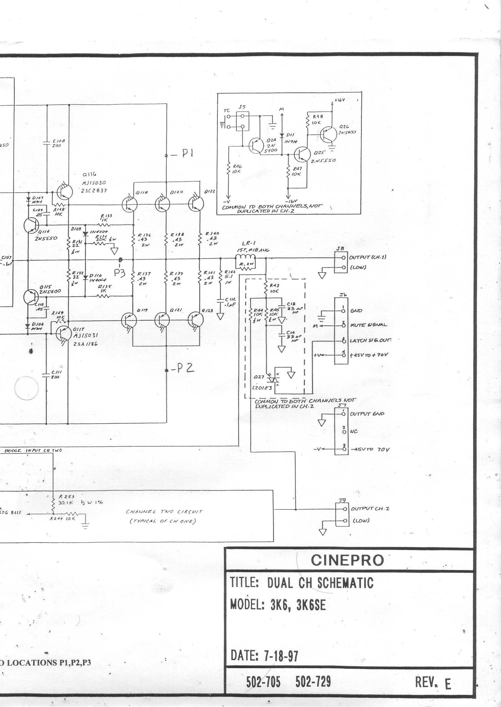 Cinepro 3K6, 3K6SE Input Board Schematics
Power Board Schematics
Stereo Amplifier Board Schematics