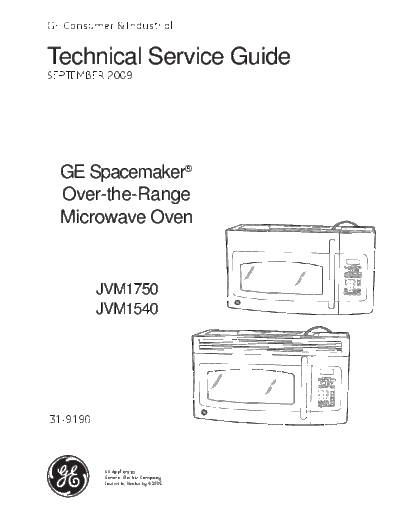 General Electric 31-9190 GE Spacemaker Over the Range Microwave Oven Service Manual General Electric 31-9190 GE Spacemaker Over the Range Microwave Oven Service Manual.pdf