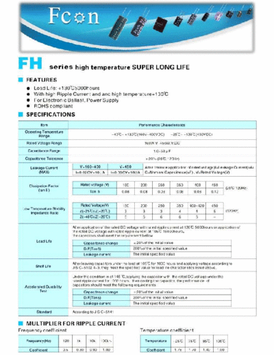 Fcon [radial thru-hole] FH Series  . Electronic Components Datasheets Passive components capacitors Fcon Fcon [radial thru-hole] FH Series.pdf