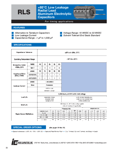 Illinois [radial thru-hole] RLS series  . Electronic Components Datasheets Passive components capacitors Illinois illinois [radial thru-hole] RLS series.pdf
