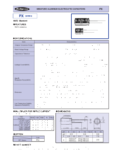 Rubycon [radial thru-hole] PX series  . Electronic Components Datasheets Passive components capacitors Rubycon Rubycon [radial thru-hole] PX series.pdf