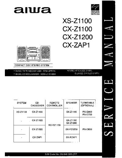 AIWA CX-Z1100 Z1200 Z1200LH Z2100M ZAP1 XS-Z1100  AIWA Audio CX-Z1100, CX-Z1200, CX-Z1200LH, CX-Z2100M AIWA_CX-Z1100_Z1200_Z1200LH_Z2100M_ZAP1_XS-Z1100.pdf