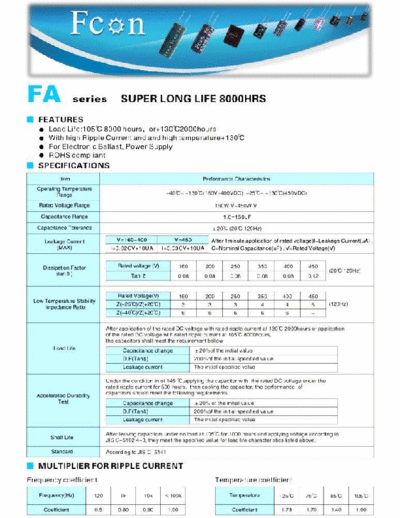 Fcon [radial thru-hole] FA Series  . Electronic Components Datasheets Passive components capacitors Fcon Fcon [radial thru-hole] FA Series.pdf