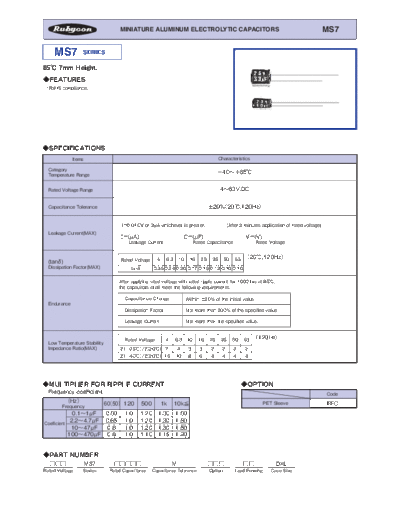Rubycon [radial thru-hole] MS7 Series  . Electronic Components Datasheets Passive components capacitors Rubycon Rubycon [radial thru-hole] MS7 Series.pdf