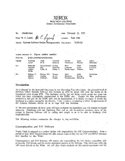 xerox 19790212 Systems Software Section Reorganization  xerox sdd memos_1979 19790212_Systems_Software_Section_Reorganization.pdf