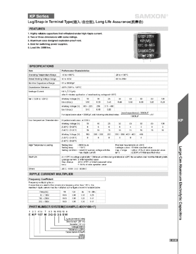 Samxon [lug & snap-in] KP Series  . Electronic Components Datasheets Passive components capacitors Samxon Samxon [lug & snap-in] KP Series.pdf