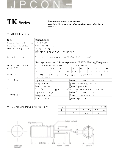 JPCON [radial thru-hole] TK Series Series  . Electronic Components Datasheets Passive components capacitors JPCON JPCON [radial thru-hole] TK Series Series.pdf