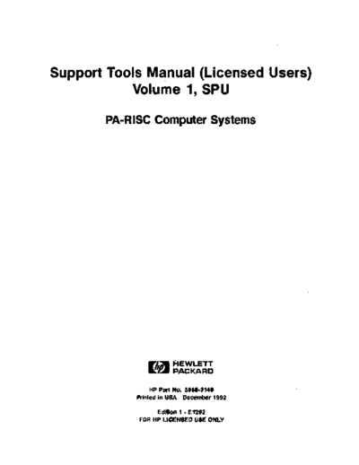 HP 5960-3149 Support Tools Manual PA-RISC Vol 1 SPU Vol 2 Device Adapters Dec92 HP pa-risc 5960-3149_Support_Tools_Manual_PA-RISC_Vol_1_SPU_Vol_2_Device_Adapters_Dec92.pdf