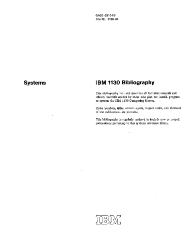 IBM A26-5916-10 1130 Bibliograpy Dec73  IBM 1130 A26-5916-10_1130_Bibliograpy_Dec73.pdf