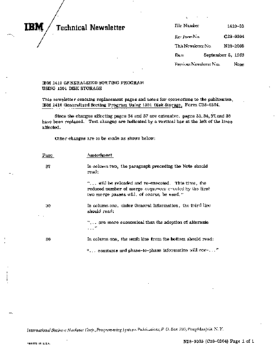 IBM C28-0304 N28-2005 TNL 1410 Generalized Sorting Program Using 1301 Disk IBM 1410 C28-0304_N28-2005_TNL_1410_Generalized_Sorting_Program_Using_1301_Disk.pdf
