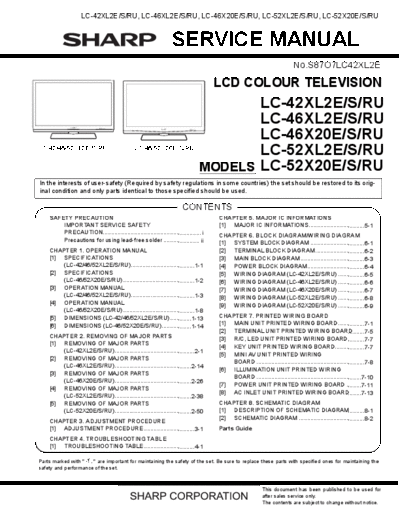 Sharp Sharp LC-42XL2E LC-46XL2E LC-46X20E LC-52XL2E LC-52X20E [SM]  Sharp Monitor Sharp_LC-42XL2E_LC-46XL2E_LC-46X20E_LC-52XL2E_LC-52X20E_[SM].pdf