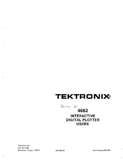 Tektronix 070-1932-01 Rev A 4662 Interactive Digital Plotter User Manual Nov 1976  Tektronix 466x 070-1932-01_Rev_A_4662_Interactive_Digital_Plotter_User_Manual_Nov_1976.pdf