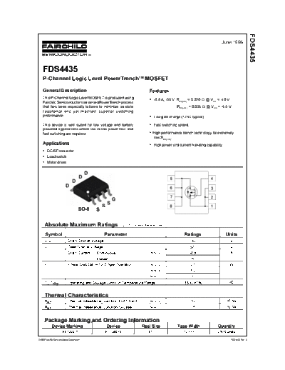 Various FDS4435 - 30V P-Channel Logic Level PowerTrenchTM MOSFET  . Electronic Components Datasheets Various FDS4435 - 30V P-Channel Logic Level PowerTrenchTM MOSFET.pdf