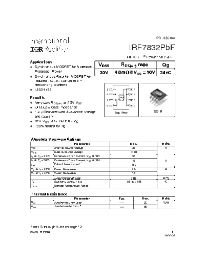 Various IRF7832PBF - HEXFET Power MOSFET - International Rectifier DV1000 PQ118  . Electronic Components Datasheets Various IRF7832PBF - HEXFET Power MOSFET - International Rectifier DV1000 PQ118.pdf