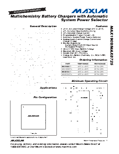 Various MAX1909 - Multichemistry Battery Charger with Automatic System Power Selector . Electronic Components Datasheets Various MAX1909 - Multichemistry Battery Charger with Automatic System Power Selector.pdf