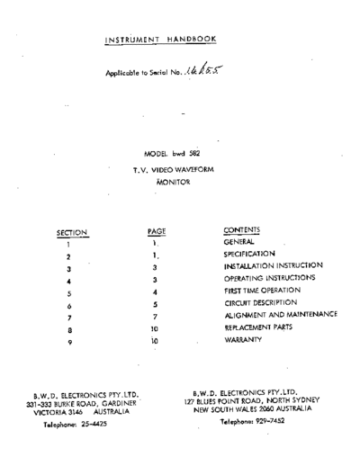 B.W.D 582 waveform monitor  . Rare and Ancient Equipment B.W.D 582_waveform_monitor.pdf