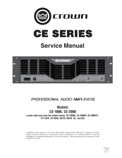 Crown International hfe crown ce-1000 2000 service en  Crown International Audio CE-1000 hfe_crown_ce-1000_2000_service_en.pdf