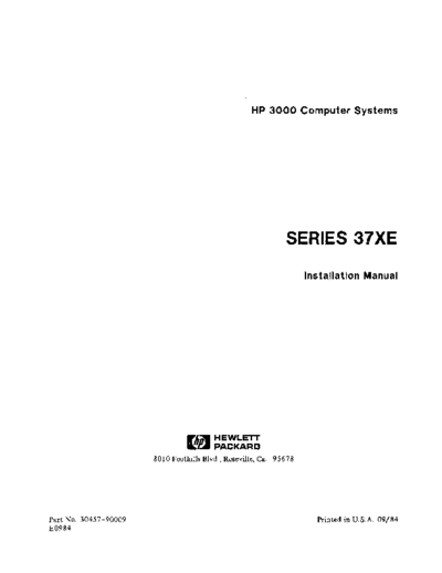 HP 30467-90009 Series 37XE Installation Sep84  HP 3000 series37 30467-90009_Series_37XE_Installation_Sep84.pdf