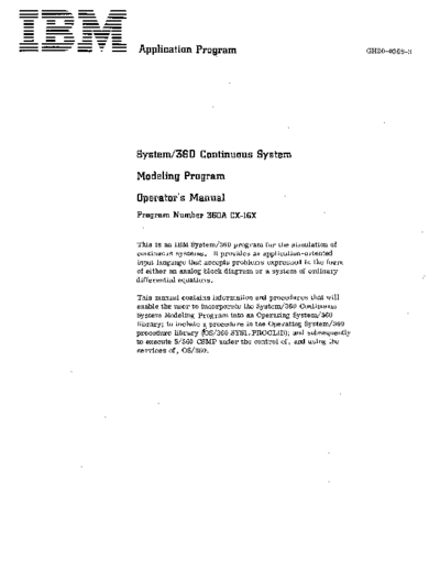 IBM GH20-0368-3 Continous System Modeling Program Operators Manual 1971 IBM 360 csmp GH20-0368-3_Continous_System_Modeling_Program_Operators_Manual_1971.pdf