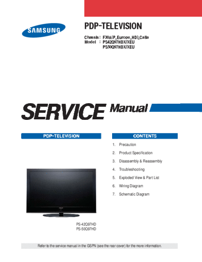 Samsung PS42Q97HDXXEU SB-KL-EX-SI 1252481621  Samsung Plasma F30A chassis PS42Q97HDXXEU_SB-KL-EX-SI_1252481621.pdf