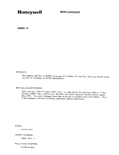 honeywell Series16 Basic Mar72  honeywell series16 software Series16_Basic_Mar72.pdf