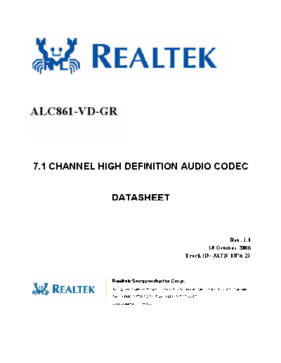 ALC ALC861-VD-GR DataSheet 1.1  . Electronic Components Datasheets Various ALC ALC861-VD-GR_DataSheet_1.1.pdf