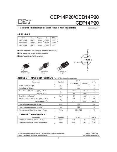 CET cef14p20 cep14p20 ceb14p20  . Electronic Components Datasheets Active components Transistors CET cef14p20_cep14p20_ceb14p20.pdf