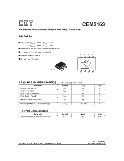 CET cem2163  . Electronic Components Datasheets Active components Transistors CET cem2163.pdf