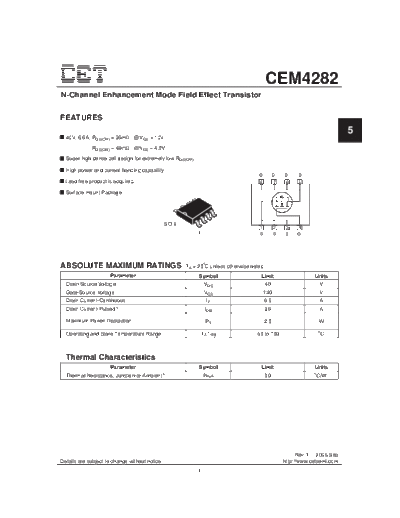CET cem4282  . Electronic Components Datasheets Active components Transistors CET cem4282.pdf