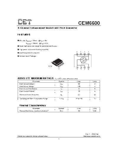 CET cem6600  . Electronic Components Datasheets Active components Transistors CET cem6600.pdf