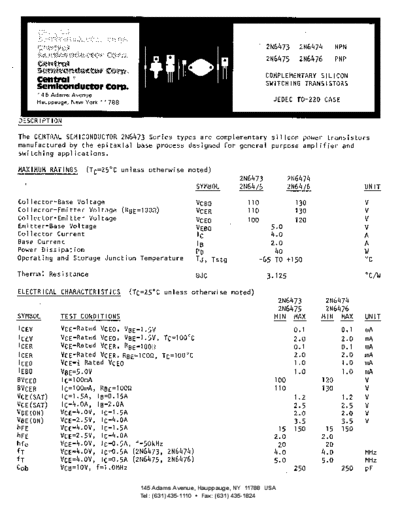 Central 2n6473 2n6474 2n6475 2n6476  . Electronic Components Datasheets Active components Transistors Central 2n6473_2n6474_2n6475_2n6476.pdf