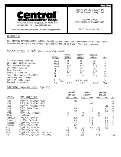 Central 2n6486 2n6487 2n6488 2n6489 2n6490 2n6491  . Electronic Components Datasheets Active components Transistors Central 2n6486_2n6487_2n6488_2n6489_2n6490_2n6491.pdf