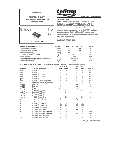 Central cmkt2207  . Electronic Components Datasheets Active components Transistors Central cmkt2207.pdf