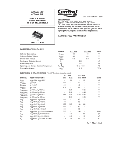 Central czt3904 czt3906  . Electronic Components Datasheets Active components Transistors Central czt3904_czt3906.pdf