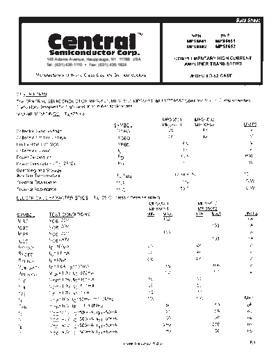 Central mps6601-mps6602-mps6651-mps6652  . Electronic Components Datasheets Active components Transistors Central mps6601-mps6602-mps6651-mps6652.pdf