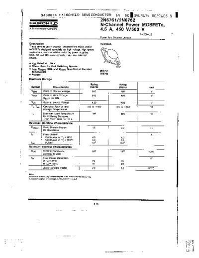 Fairchild Semiconductor 2n6761  . Electronic Components Datasheets Active components Transistors Fairchild Semiconductor 2n6761.pdf