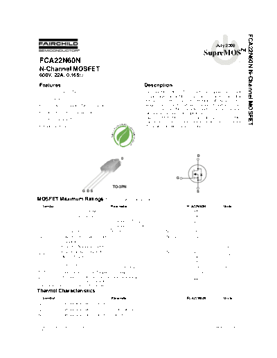 Fairchild Semiconductor fca22n60n  . Electronic Components Datasheets Active components Transistors Fairchild Semiconductor fca22n60n.pdf