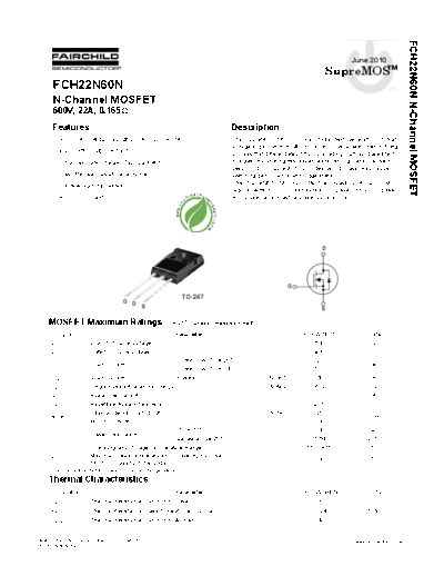 Fairchild Semiconductor fch22n60n  . Electronic Components Datasheets Active components Transistors Fairchild Semiconductor fch22n60n.pdf