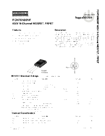 Fairchild Semiconductor fch76n60nf  . Electronic Components Datasheets Active components Transistors Fairchild Semiconductor fch76n60nf.pdf