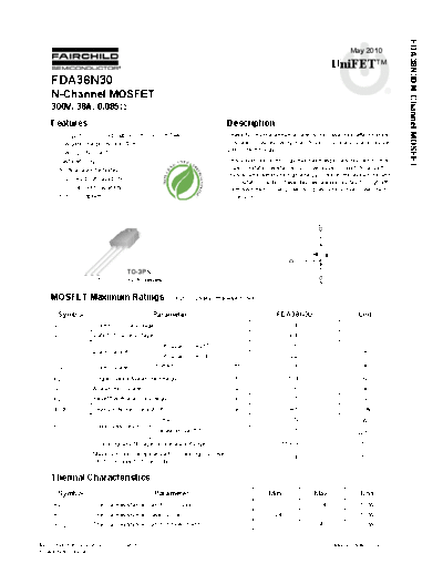 Fairchild Semiconductor fda38n30  . Electronic Components Datasheets Active components Transistors Fairchild Semiconductor fda38n30.pdf