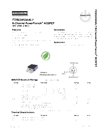 Fairchild Semiconductor fdb024n04al7  . Electronic Components Datasheets Active components Transistors Fairchild Semiconductor fdb024n04al7.pdf