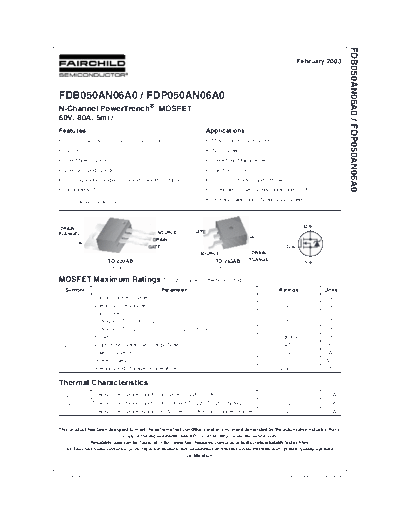 Fairchild Semiconductor fdb050an06a0 fdp050an06a0  . Electronic Components Datasheets Active components Transistors Fairchild Semiconductor fdb050an06a0_fdp050an06a0.pdf