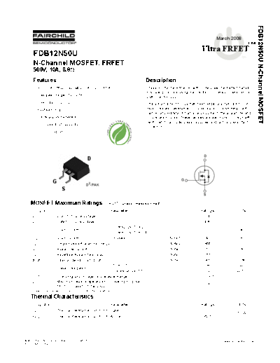 Fairchild Semiconductor fdb12n50u  . Electronic Components Datasheets Active components Transistors Fairchild Semiconductor fdb12n50u.pdf