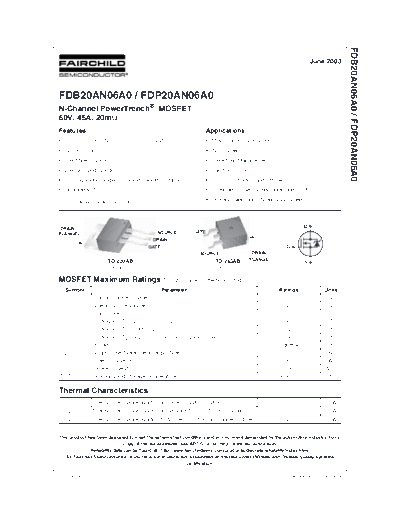 Fairchild Semiconductor fdb20an06a0 fdp20an06a0  . Electronic Components Datasheets Active components Transistors Fairchild Semiconductor fdb20an06a0_fdp20an06a0.pdf