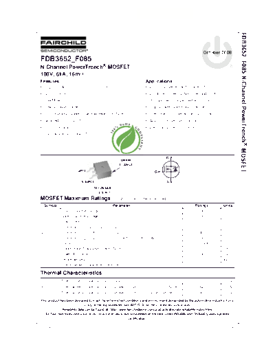 Fairchild Semiconductor fdb3652 f085  . Electronic Components Datasheets Active components Transistors Fairchild Semiconductor fdb3652_f085.pdf