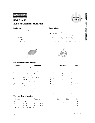 Fairchild Semiconductor fdb52n20  . Electronic Components Datasheets Active components Transistors Fairchild Semiconductor fdb52n20.pdf