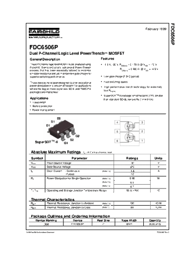 Fairchild Semiconductor fdc6506p  . Electronic Components Datasheets Active components Transistors Fairchild Semiconductor fdc6506p.pdf