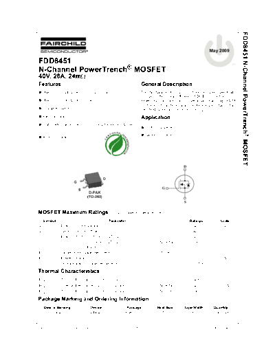 Fairchild Semiconductor fdd8451  . Electronic Components Datasheets Active components Transistors Fairchild Semiconductor fdd8451.pdf